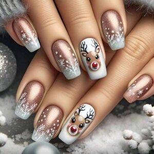 Festive Reindeer Holiday Press On Nails